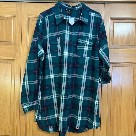 Fashion To Figure Green Plaid Roll Sleeve 100% Cotton Shirt Size 3X NWT - Picture 1 of 4